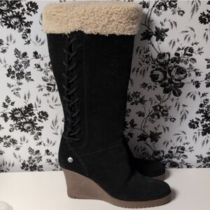 UGG Felicity Tall Wedge Winter Boots Suede Leather Size 5